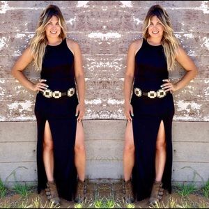 NWT Black double slit Racerback maxi dress